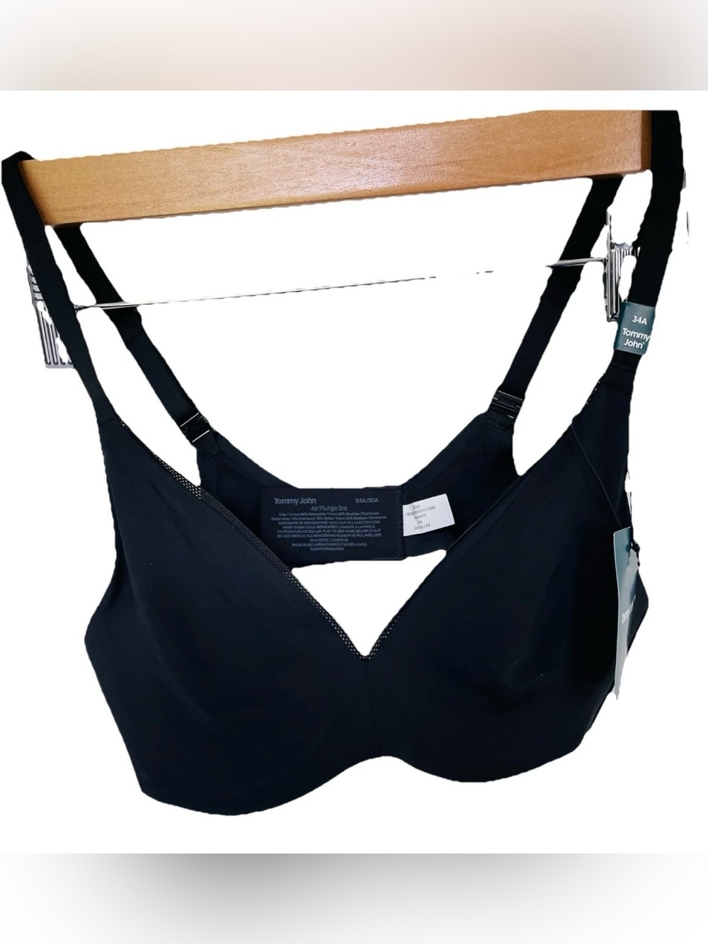 Tommy John Air Plunge Bra 34A Black Convertible Wireless Seamless Smooth New